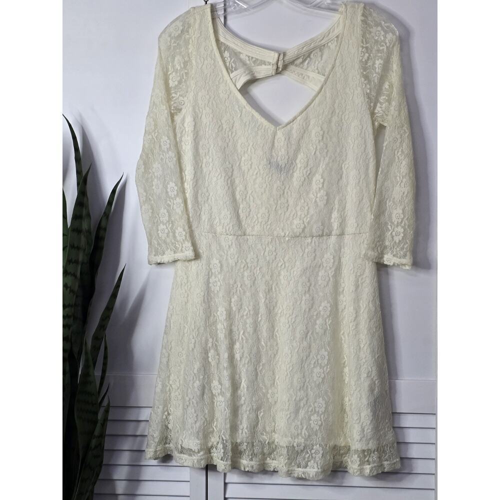 American Eagle Ivory Lace Open Back Fit Flare Dress M Feminine Cottagecore